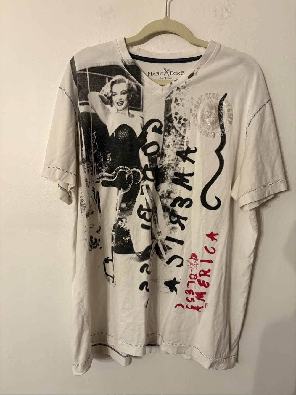 Marc Ecko White Graphic Short-Sleeve Tee with Black & Red Accents